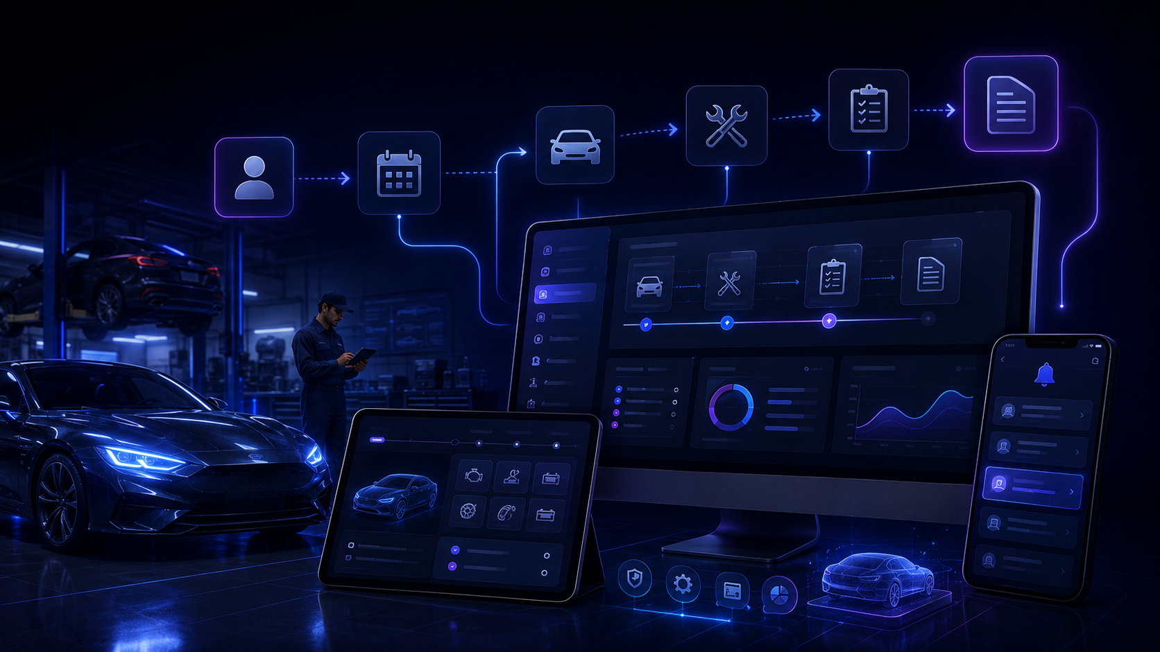 Visuel VVZ ERP Suite pour le flux de service automobile