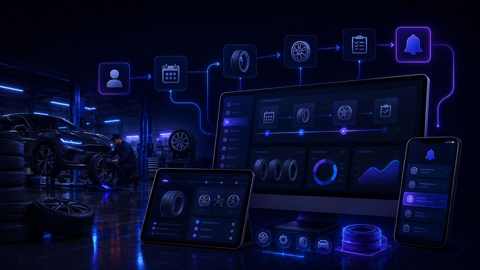 Visuel VVZ ERP Suite pour le flux de service pneus